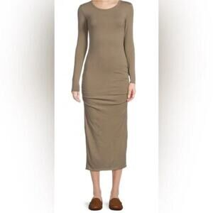 Standard James Perse Tan Long-Sleeve Ruched Midi Dress Size Small